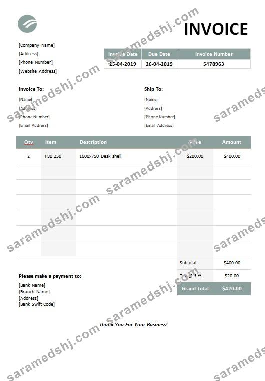 Furniture Invoice Template
